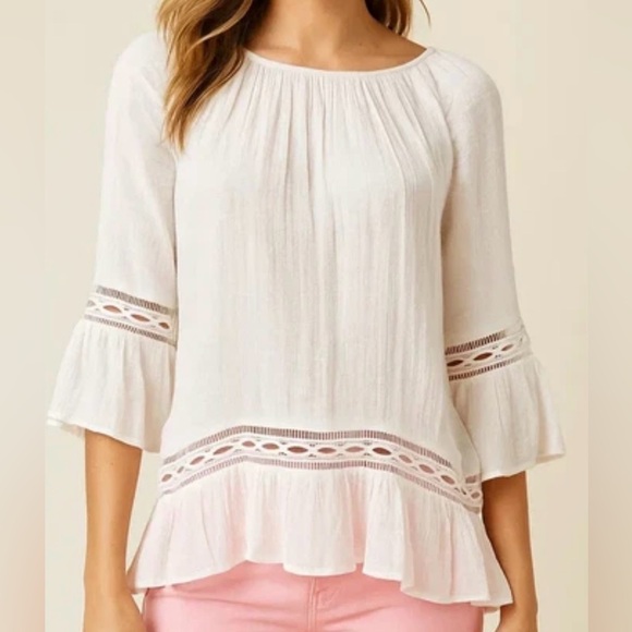 Rachel & Zac Tops - Zac & Rachel White Women’s Loose Peasant Blouse Ruffle Sleeve Hem Plus Size 2X